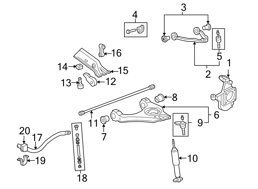 Diagram FRONT SUSPENSION. STABILIZER BAR & COMPONENTS. SUSPENSION COMPONENTS. for your 2019 GMC Sierra 2500 HD 6.6L Duramax V8 DIESEL A/T RWD Base Extended Cab Pickup Fleetside 