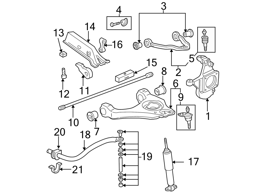 FRONT SUSPENSION. STABILIZER BAR & COMPONENTS. SUSPENSION COMPONENTS.