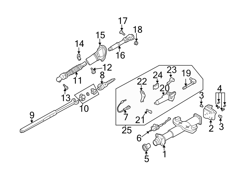 Diagram STEERING COLUMN. LOWER COMPONENTS. for your 2005 Chevrolet Silverado 1500 WT Extended Cab Pickup Stepside 4.8L Vortec V8 A/T RWD 