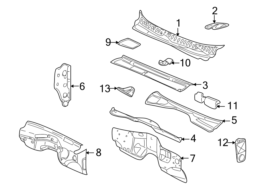 Diagram COWL. for your 2007 GMC Sierra 1500 Classic SLE Standard Cab Pickup 5.3L Vortec V8 FLEX A/T 4WD 