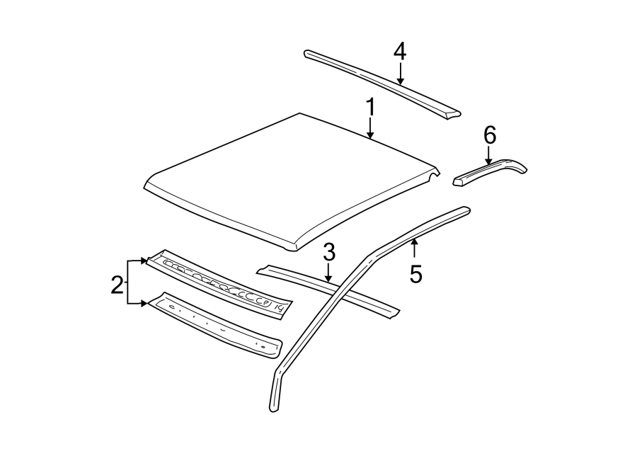 Diagram ROOF & COMPONENTS. for your 2002 GMC Sierra 3500 6.0L Vortec V8 A/T 4WD SLE Extended Cab Pickup 