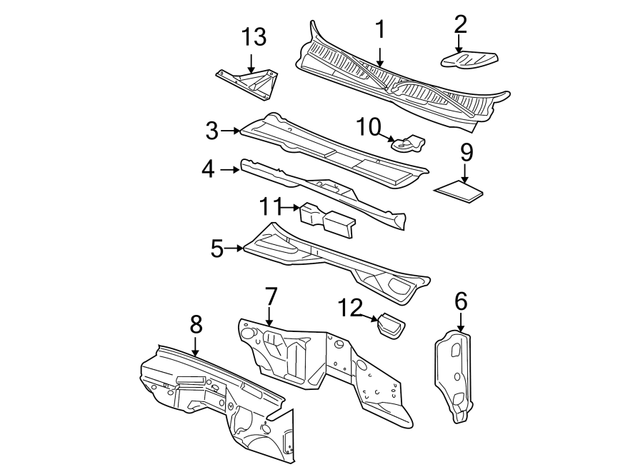 Diagram COWL. for your 2007 GMC Sierra 1500 Classic SLE Extended Cab Pickup 5.3L Vortec V8 FLEX A/T RWD 