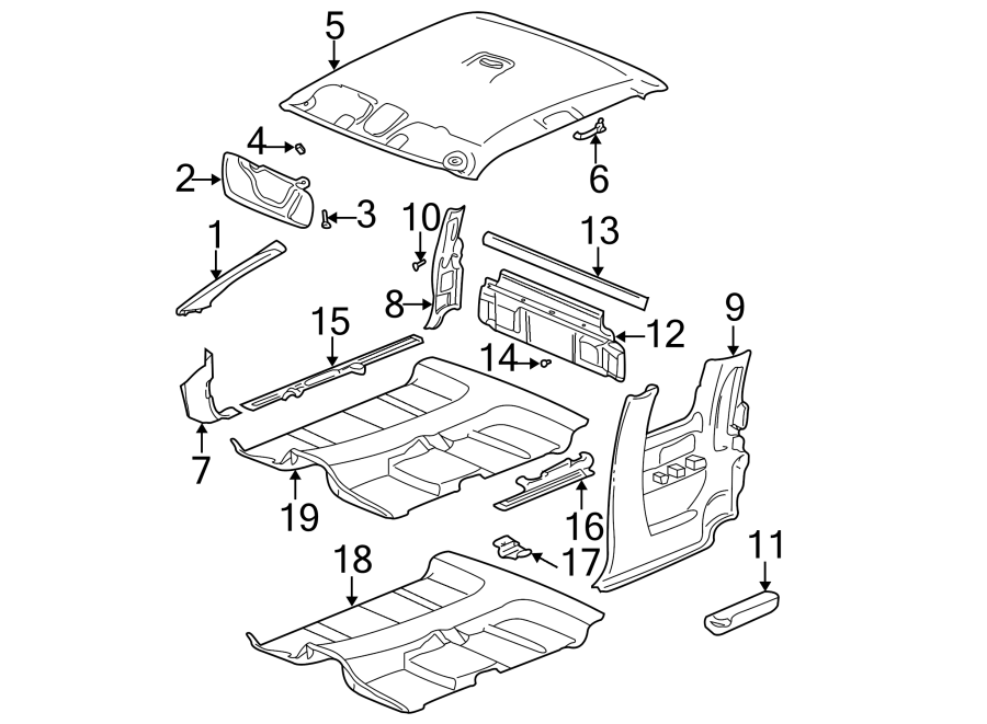 Diagram INTERIOR TRIM. for your 2011 Chevrolet Express 2500 Base Extended Cargo Van 6.0L Vortec V8 FLEX A/T 