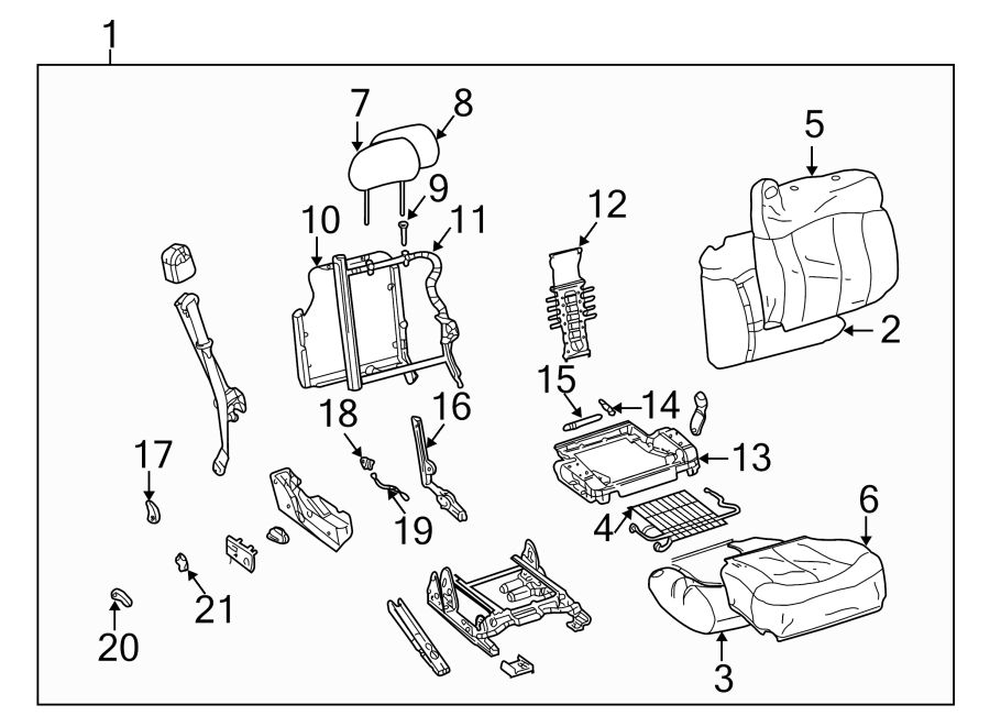 Diagram SEATS & TRACKS. FRONT SEAT COMPONENTS. for your 2005 Chevrolet Silverado 3500 LS Standard Cab Pickup Fleetside  