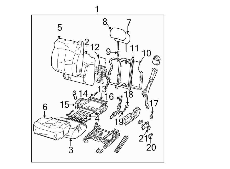 Diagram SEATS & TRACKS. FRONT SEAT COMPONENTS. for your 2002 GMC Sierra 3500 8.1L Vortec V8 A/T 4WD Base Crew Cab Pickup 