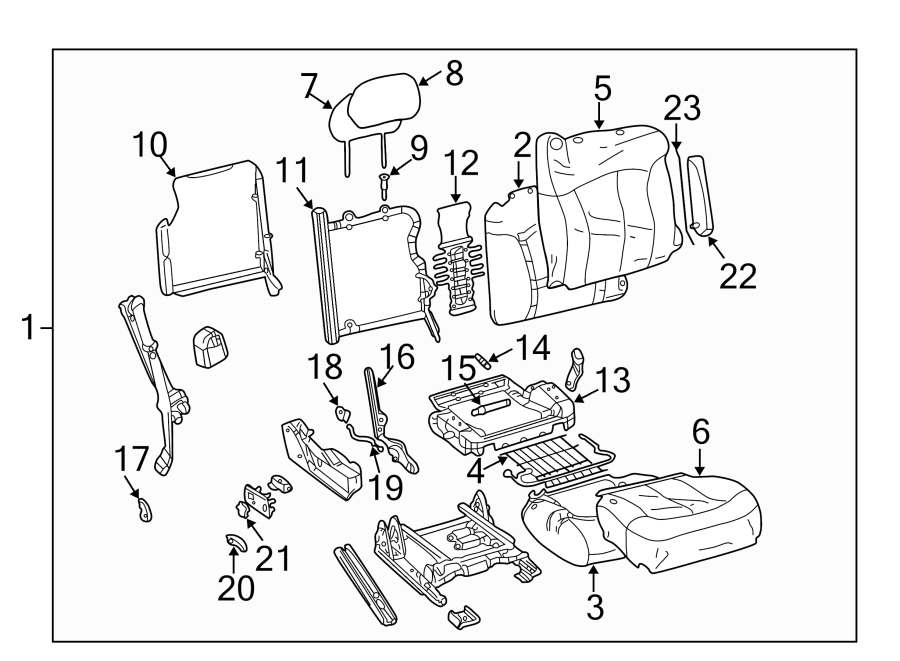 Diagram SEATS & TRACKS. FRONT SEAT COMPONENTS. for your 2005 Chevrolet Suburban 2500   