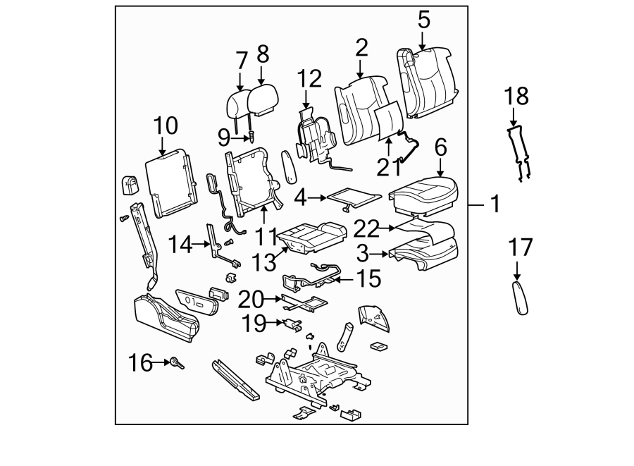 Diagram Seats & tracks. Front seat components. for your 2005 Chevrolet Silverado 3500 Base Standard Cab Pickup 6.6L Duramax V8 DIESEL A/T 4WD 