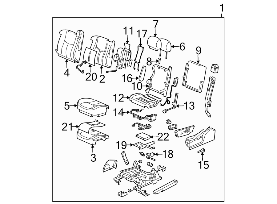 Diagram SEATS & TRACKS. FRONT SEAT COMPONENTS. for your 2005 Chevrolet Silverado 3500 LS Standard Cab Pickup Fleetside 6.6L Duramax V8 DIESEL A/T 4WD 