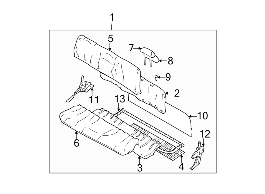 Diagram SEATS & TRACKS. REAR SEAT COMPONENTS. for your 2005 Chevrolet Silverado 3500 LS Standard Cab Pickup Fleetside  