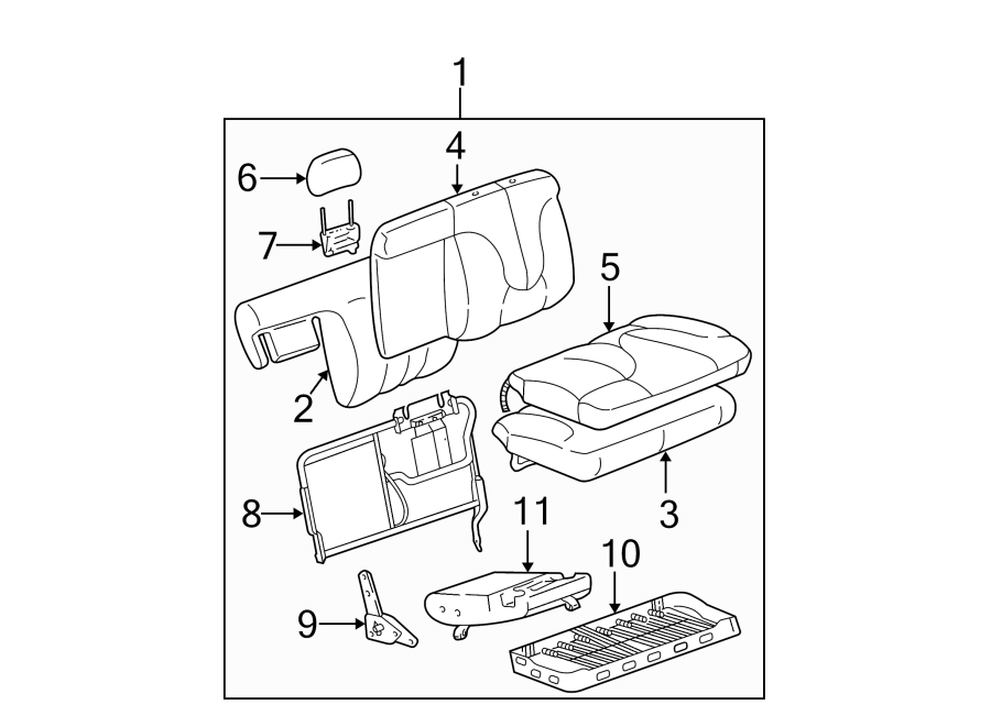 Diagram SEATS & TRACKS. REAR SEAT COMPONENTS. for your 2005 Chevrolet Silverado   