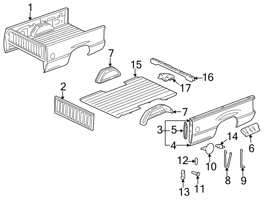 Diagram Pick up box. Box assembly. Floor. Front & side panels. for your 2002 GMC Sierra 3500 8.1L Vortec V8 A/T RWD SLT Extended Cab Pickup Fleetside 