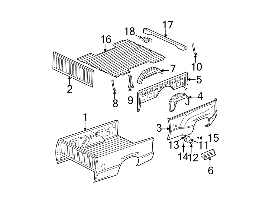 Diagram Pick up box. Box assembly. Floor. Front & side panels. for your Chevrolet