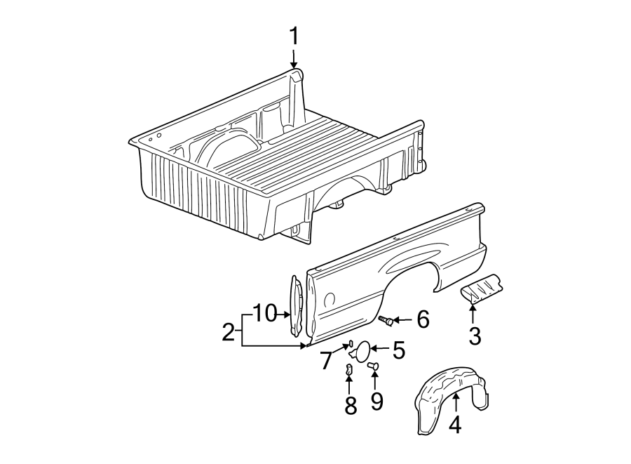 Diagram PICK UP BOX. BOX ASSEMBLY. FRONT & SIDE PANELS. for your 2005 Chevrolet Suburban 1500   