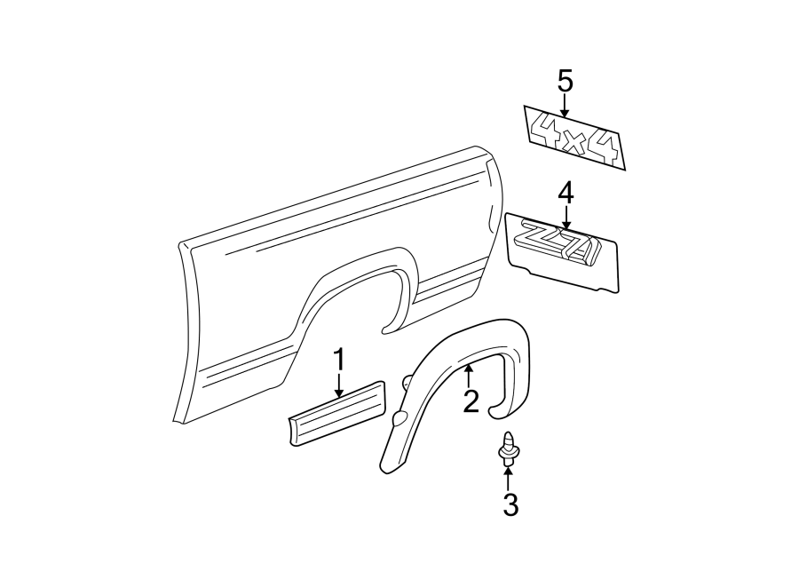 Diagram PICK UP BOX. EXTERIOR TRIM. for your 1997 Chevrolet K1500  Silverado Extended Cab Pickup Fleetside 5.7L Vortec V8 M/T 