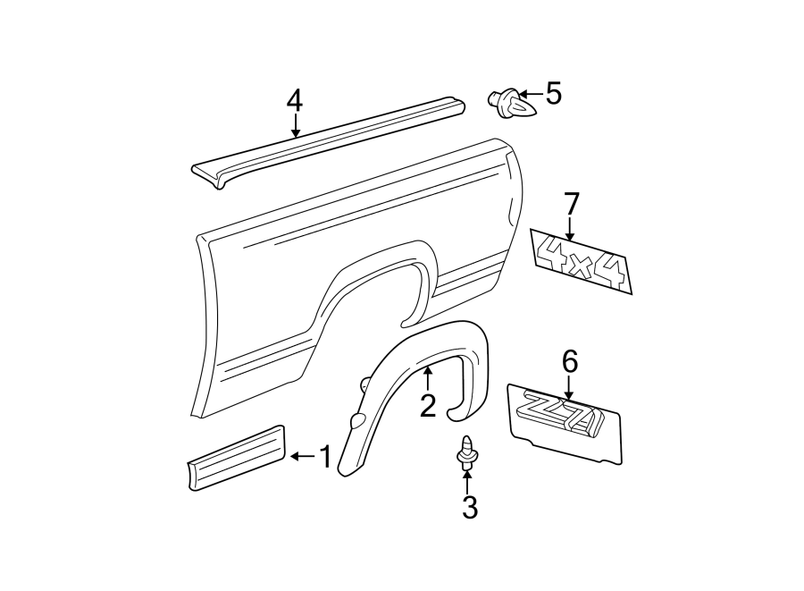 Diagram Pick up box. Exterior trim. for your 2002 GMC Sierra 3500 6.6L Duramax V8 DIESEL M/T RWD Base Extended Cab Pickup Fleetside 