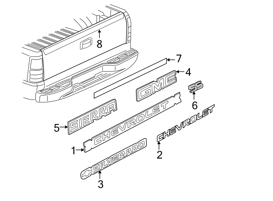 Diagram PICK UP BOX. EXTERIOR TRIM. for your 2005 Chevrolet Silverado 2500 HD LS Crew Cab Pickup 6.0L Vortec V8 CNG A/T 4WD 