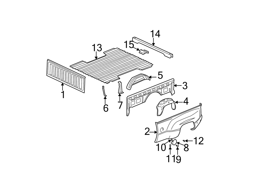 Diagram PICK UP BOX COMPONENTS. for your 2005 Chevrolet Silverado 1500 LT Crew Cab Pickup 5.3L Vortec V8 A/T 4WD 