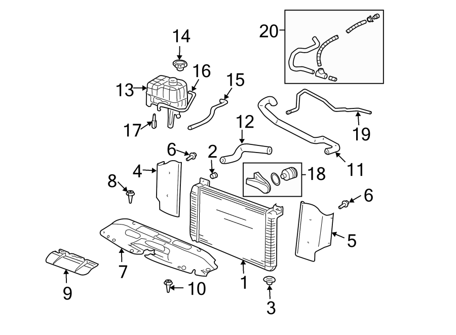 Diagram Radiator & components. Running board. for your 2020 Chevrolet Equinox Premier Sport Utility  