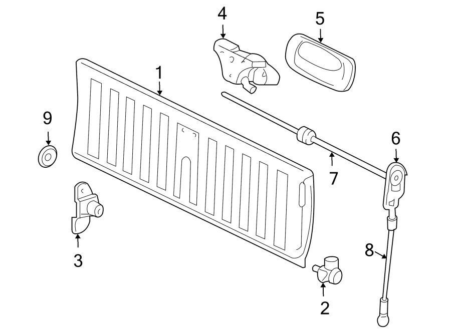 Pick up box. Steering column. Tail gate.