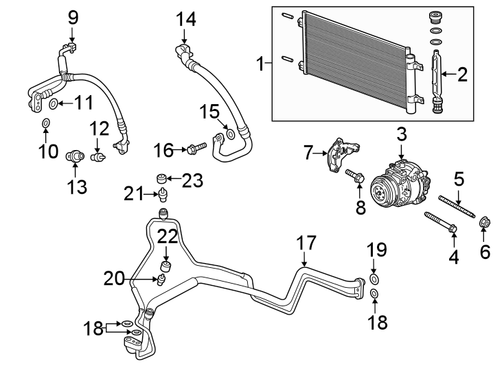 17Air conditioner & heater. Compressor & lines. Condenser.https://images.simplepart.com/images/parts/motor/fullsize/GJ15081.png