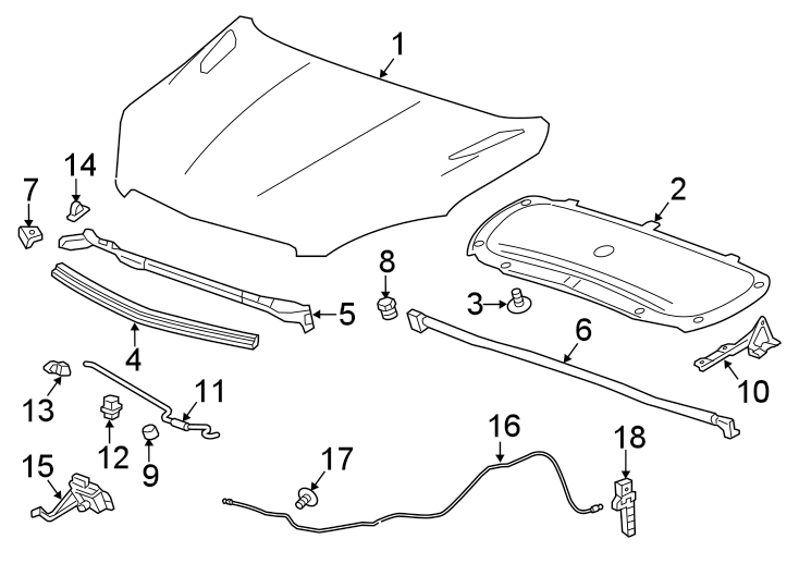 Diagram HOOD & COMPONENTS. for your 2022 Chevrolet Spark  LT Hatchback 