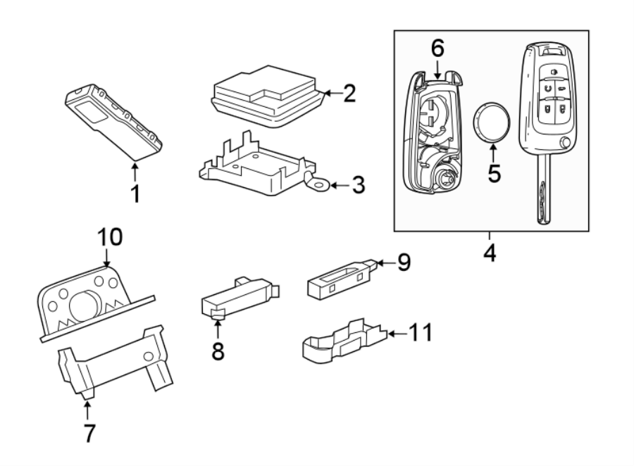 Diagram KEYLESS ENTRY COMPONENTS. for your 2021 GMC Sierra 2500 HD 6.6L V8 A/T 4WD Base Extended Cab Pickup 