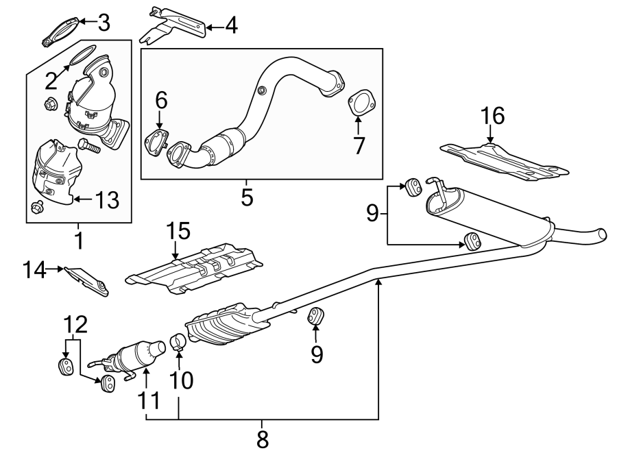 Diagram Exhaust system. Exhaust components. for your 2024 Chevrolet Equinox  LT Sport Utility 