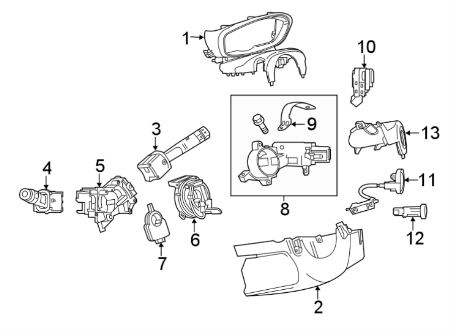 Diagram STEERING COLUMN. SHROUD. SWITCHES & LEVERS. for your 2021 GMC Sierra 2500 HD 6.6L Duramax V8 DIESEL A/T 4WD SLT Crew Cab Pickup 