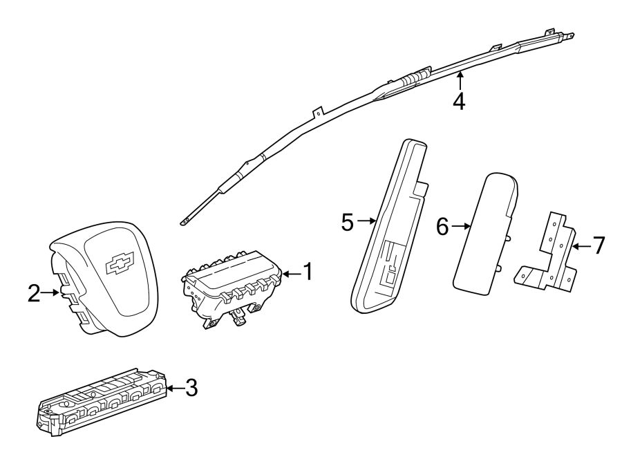 Diagram RESTRAINT SYSTEMS. AIR BAG COMPONENTS. for your 2022 Chevrolet Spark 1.4L Ecotec M/T LS Hatchback 