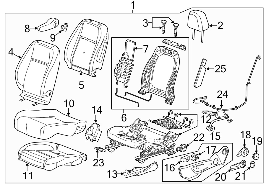 Diagram SEATS & TRACKS. DRIVER SEAT COMPONENTS. for your 2010 Chevrolet Silverado 2500 HD LTZ Crew Cab Pickup Fleetside  