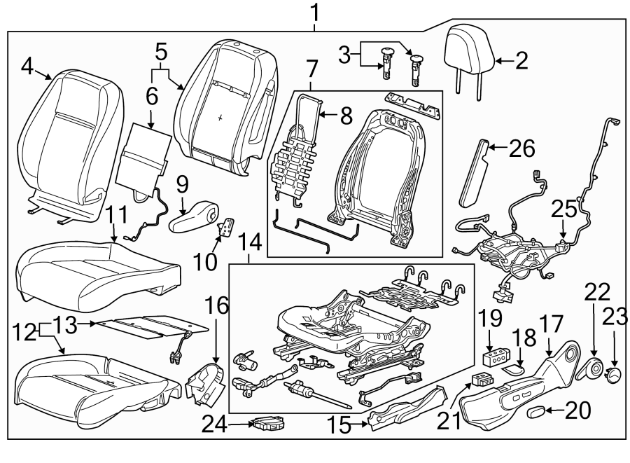 Diagram SEATS & TRACKS. DRIVER SEAT COMPONENTS. for your 2005 Chevrolet Express 3500   