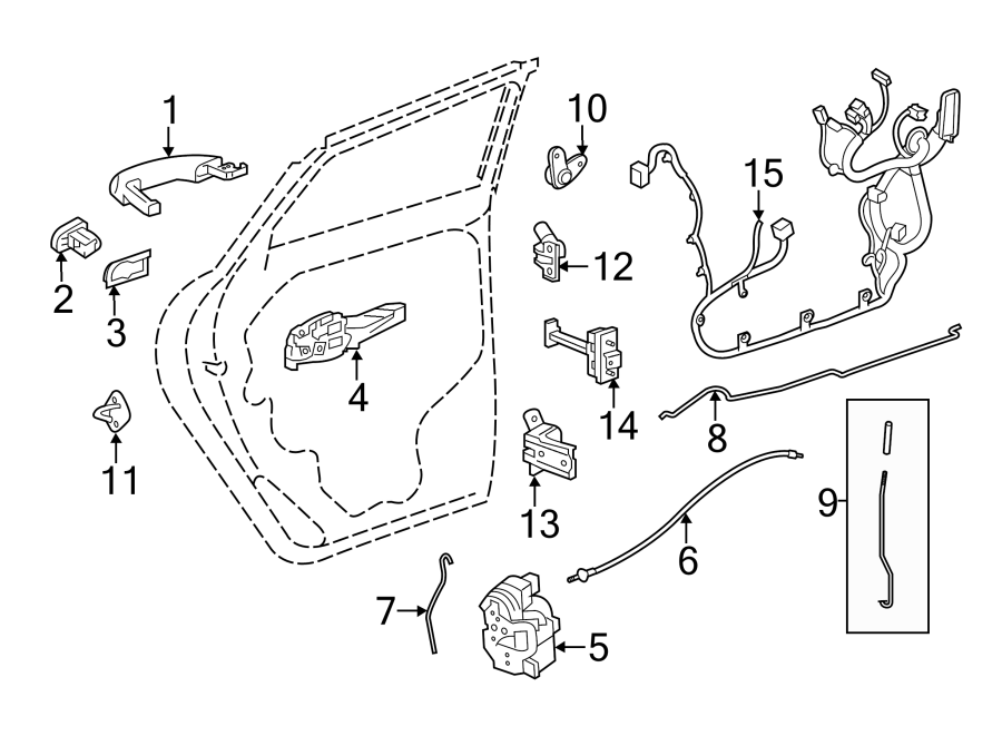 Diagram REAR DOOR. LOCK & HARDWARE. for your 2014 Chevrolet Spark 1.2L Ecotec CVT LT Hatchback 