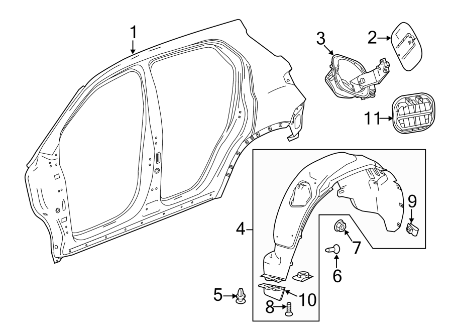 Diagram QUARTER PANEL & COMPONENTS. for your 2002 GMC Sierra 3500 6.6L Duramax V8 DIESEL M/T 4WD Base Crew Cab Pickup Fleetside 