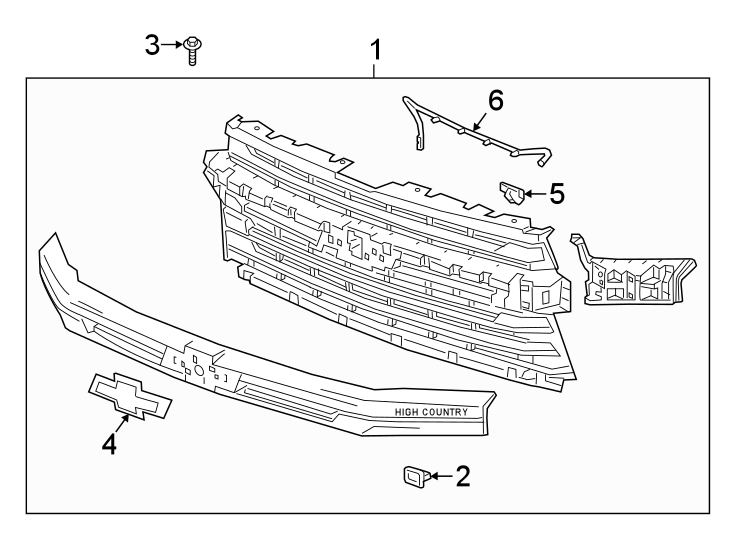 Chevrolet Silverado Grille (Upper, Lower). 2020-23, HIGH COUNTRY ...