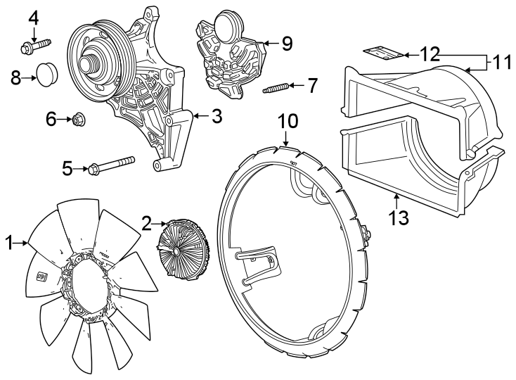 Diagram Cooling fan. for your 2023 Chevrolet Silverado 3500 HD LT Standard Cab Pickup Fleetside 6.6L Duramax V8 DIESEL A/T RWD 