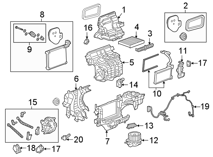 13Air conditioner & heater. Evaporator & heater components.https://images.simplepart.com/images/parts/motor/fullsize/GJ20165.png