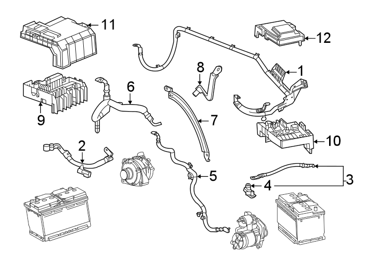 Diagram Battery cables. for your 2024 Chevrolet Silverado 3500 HD LT Cab & Chassis Fleetside 6.6L Duramax V8 DIESEL A/T RWD 