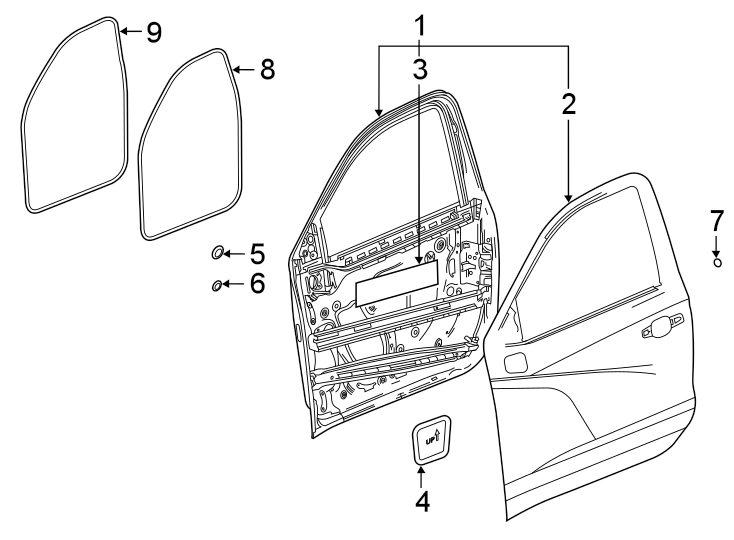 Diagram Front door. Door & components. for your 2007 Pontiac Grand Prix   