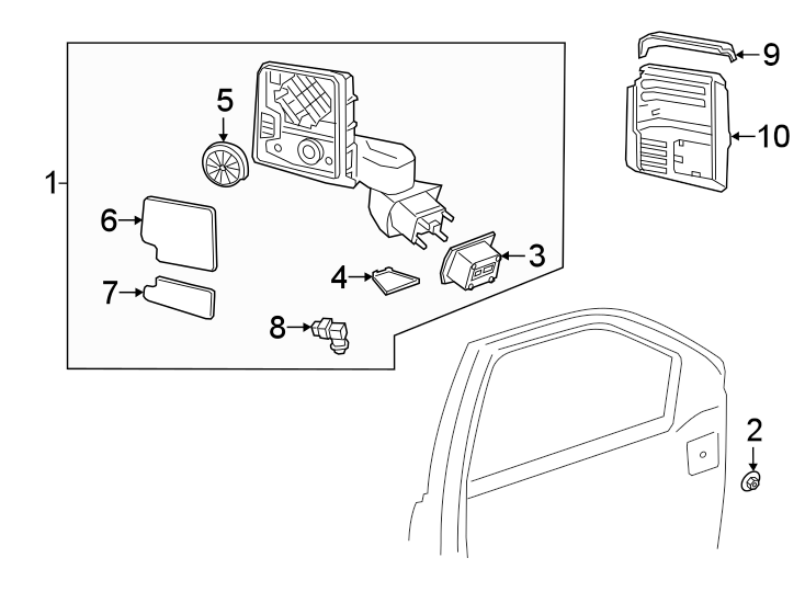 Diagram Front door. Outside mirrors. for your 2006 GMC Sierra 3500 8.1L Vortec V8 A/T 4WD SLT Extended Cab Pickup 