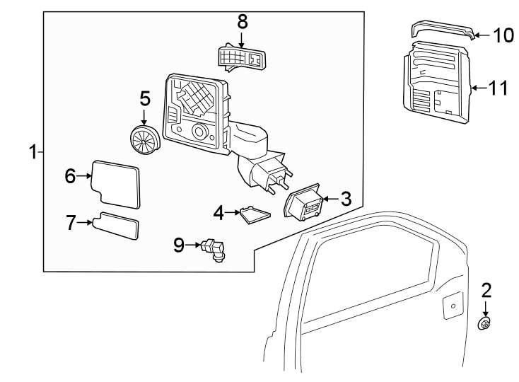 Front door. Outside mirrors. Diagram