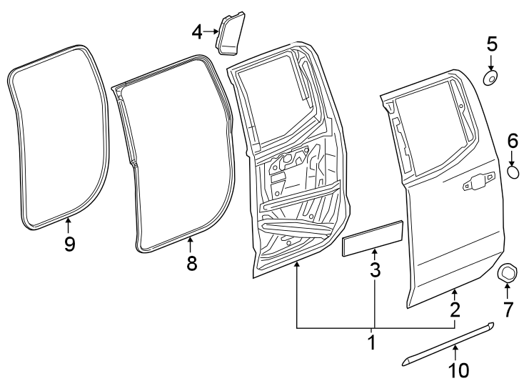 Diagram Rear door. Door & components. for your 2023 Chevrolet Bolt EV   