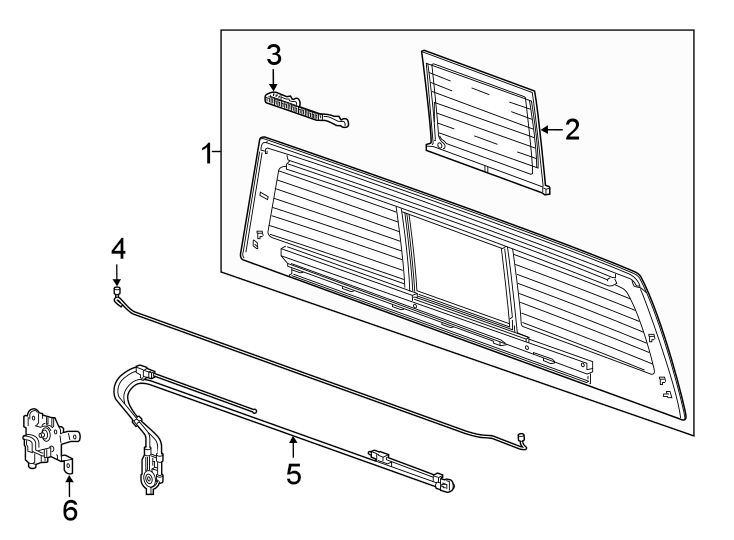 6Back glass. Glass & hardware.https://images.simplepart.com/images/parts/motor/fullsize/GJ20742.png