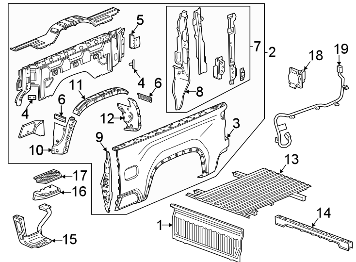 Diagram Pick up box components. for your Chevrolet