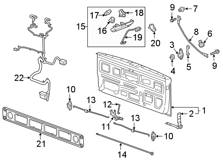 Diagram Pick up box. Tail gate. for your 2021 Chevrolet Silverado   