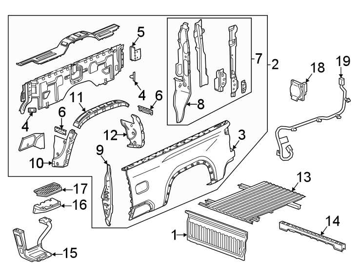 Diagram Pick up box components. for your Chevrolet Silverado  