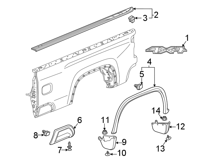 Diagram Pick up box. Exterior trim. for your Chevrolet Silverado  