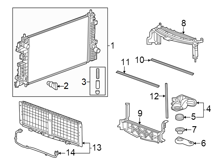 Diagram Radiator & components. for your 2008 GMC Yukon XL 2500   