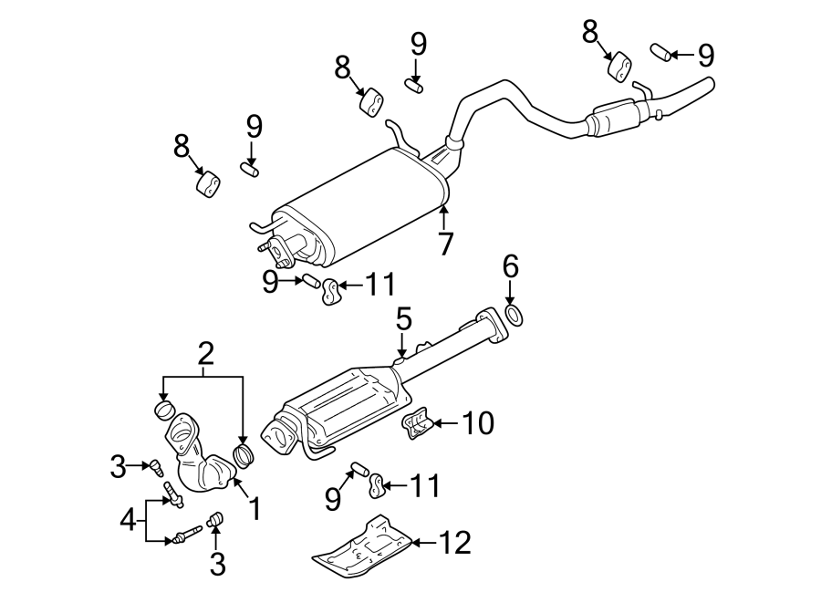 Diagram EXHAUST SYSTEM. EXHAUST COMPONENTS. for your 1992 Chevrolet K3500  Scottsdale Extended Cab Pickup Fleetside 6.5L V8 DIESEL A/T 