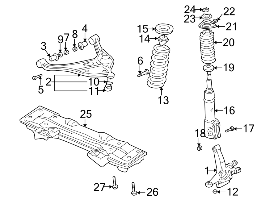 Diagram FRONT SUSPENSION. SUSPENSION COMPONENTS. for your 2004 GMC Sierra 2500 HD 6.0L Vortec V8 CNG A/T 4WD Base Crew Cab Pickup 