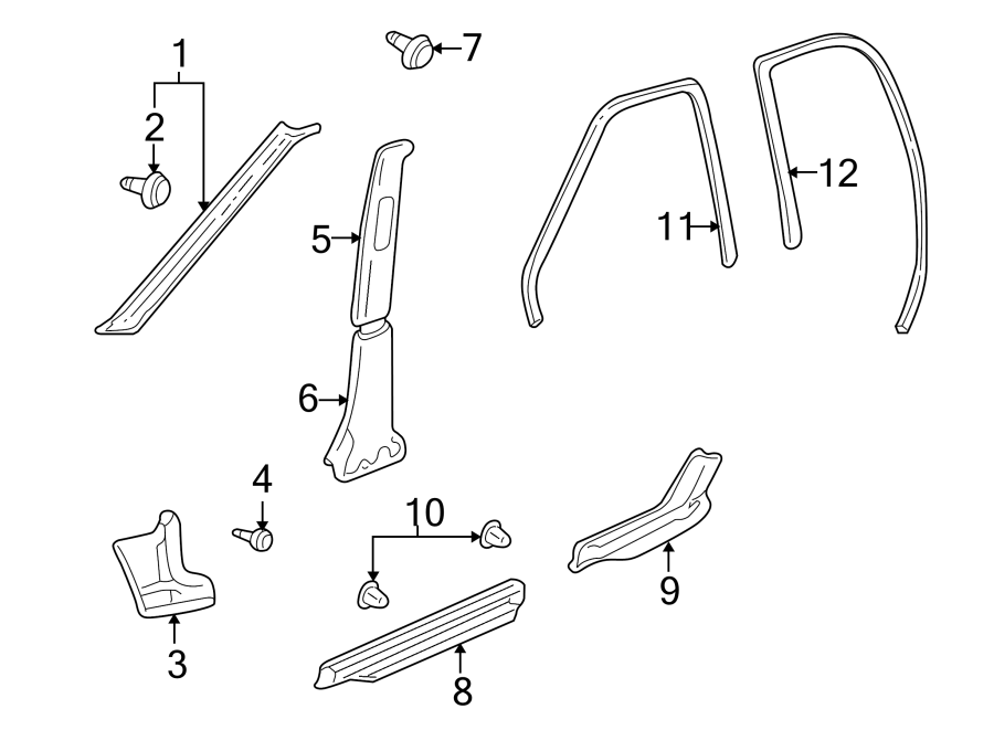 Diagram Pillars. Rocker & floor. Interior trim. for your Chevrolet Tracker  